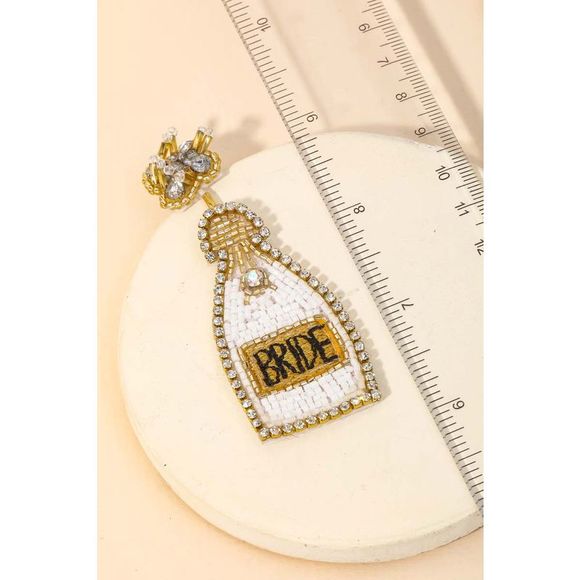 Seed Beaded Bride Champagne Bottle Earrings - Picture 2 of 3